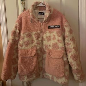 Aelfric Eden Pink Cow Print Sherpa Zip Up
